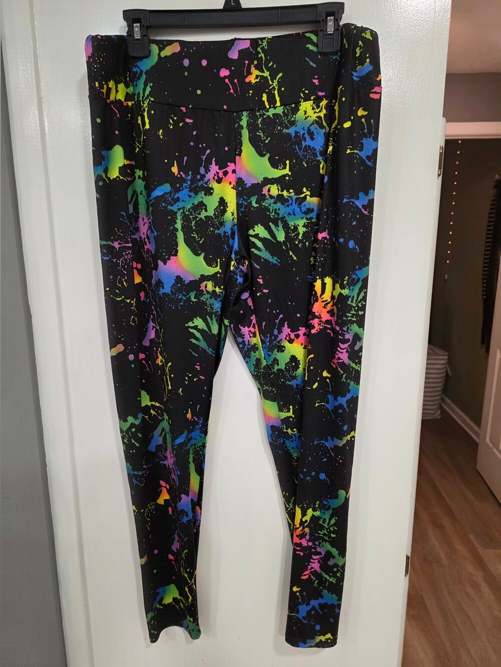 SHEIN Black Leggings with Neon Splash Print